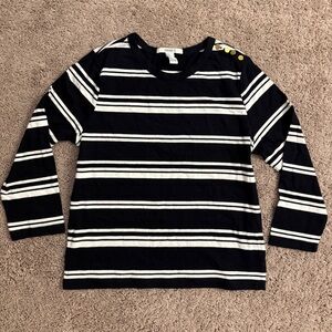 Forever 21 Top Women size Small Black White Stripe 3/4 Sleeve Crew Neck Shirt